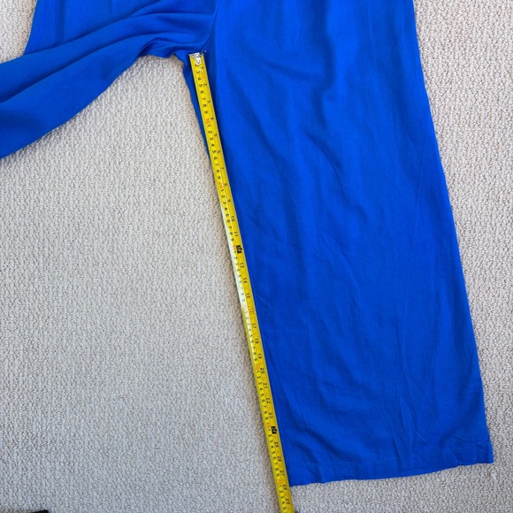 ZARA Linen Blend Wide Leg Palazzo Pants, Size Large, Royal Blue, Elastic Waist - Picture 10 of 16